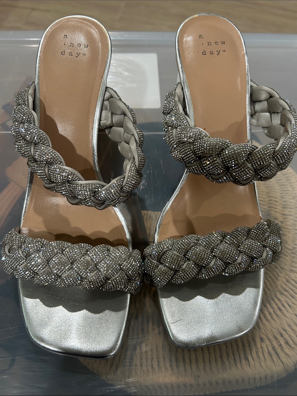 a new day Metallic Silver Braided Rhinestone Sandal